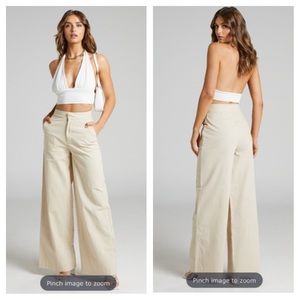Snowpo Marvene Tailored Wide Leg High Waisted Beige Pant US 4 NWT